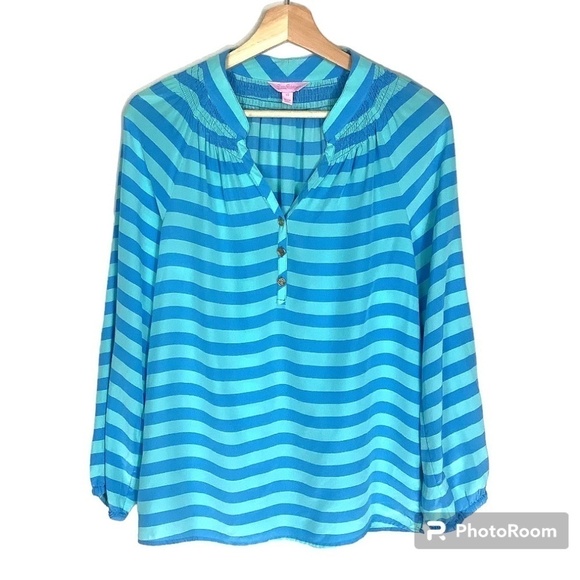 Lilly Pulitzer Silk Green‎ Elsa Striped Blouse XS - Picture 3 of 11